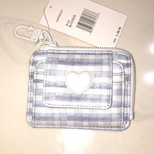 Betsey Johnson L-Zip French Card Wallet Blue & White Gingham Print NWT